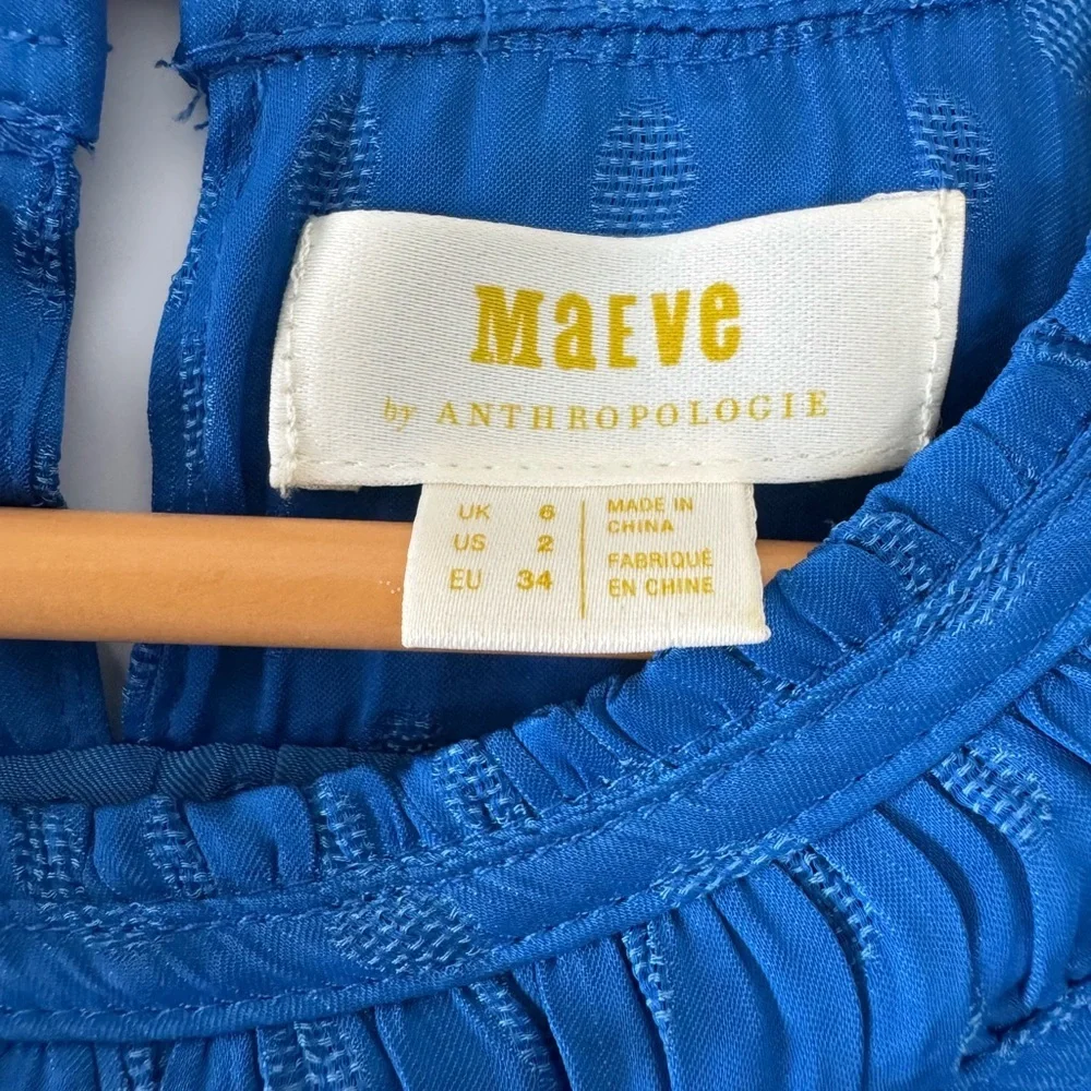 Anthropologie Maeve Blue Clovis Pleated Top Sleeveless Blouse - Picture 7 of 9